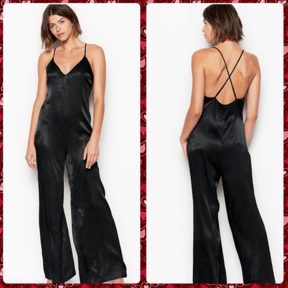 Victoria’s Secret| Black Floral Jacquard Satin Jumpsuit